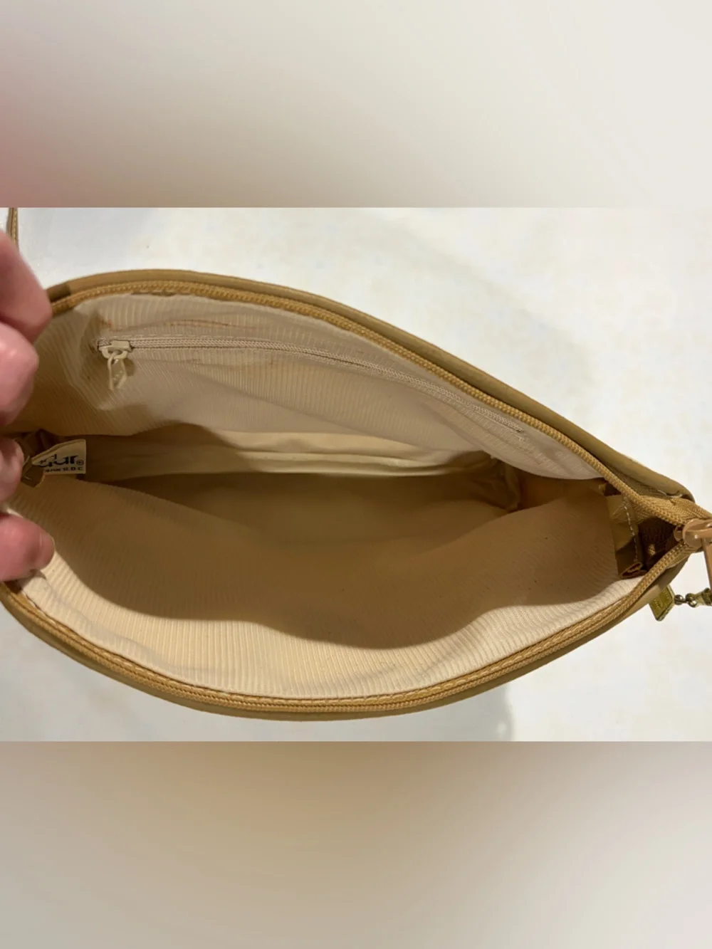 Cream and Tan‎ Crossbody Bag with Subtle Pattern